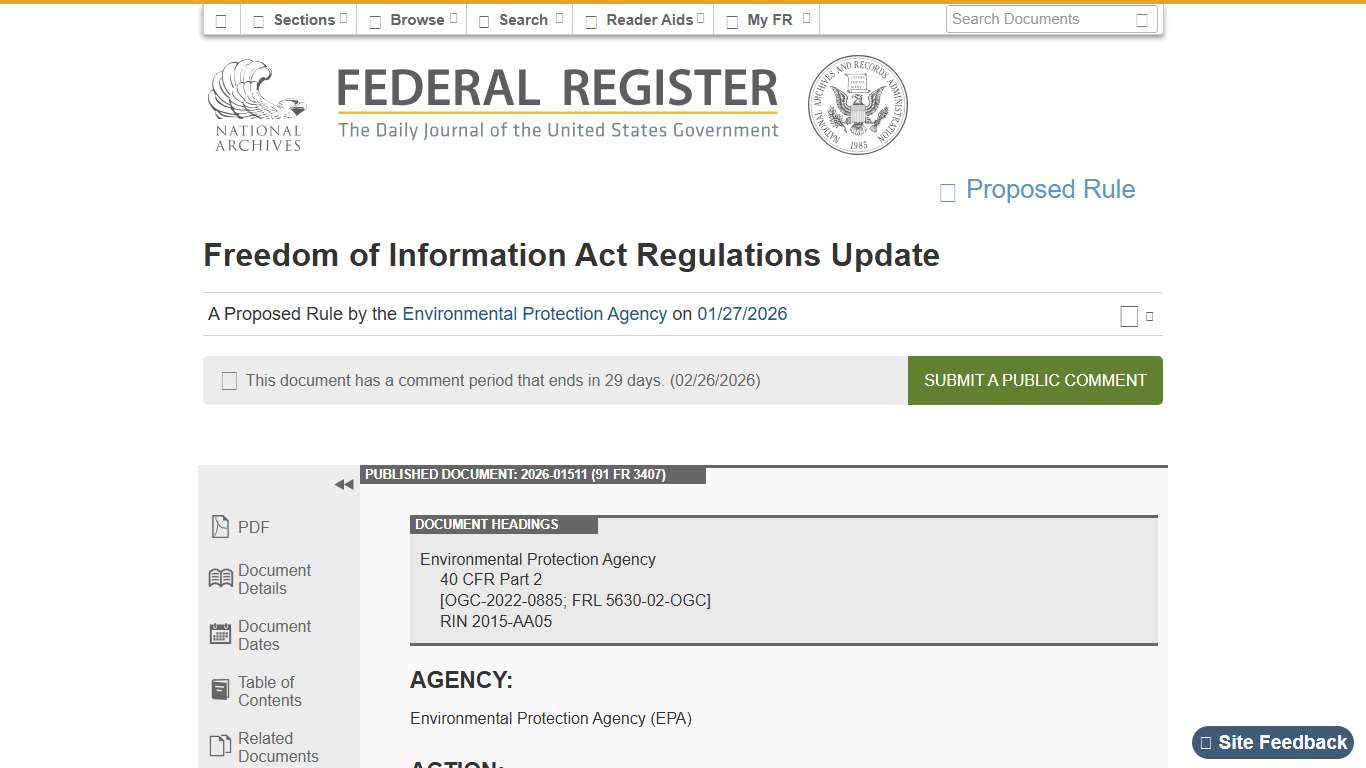 Federal Register :: Freedom of Information Act Regulations Update