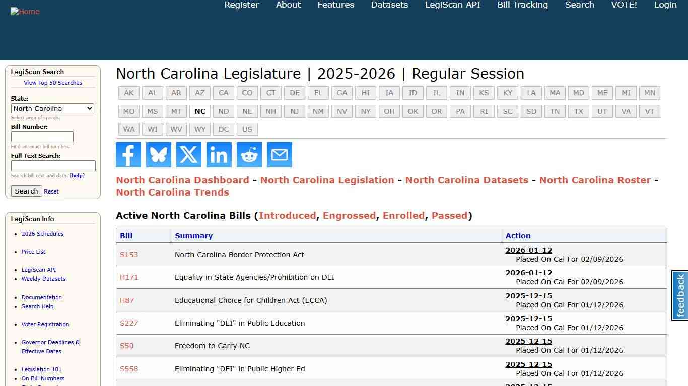 North Carolina Legislature 2025-2026 Regular Session LegiScan